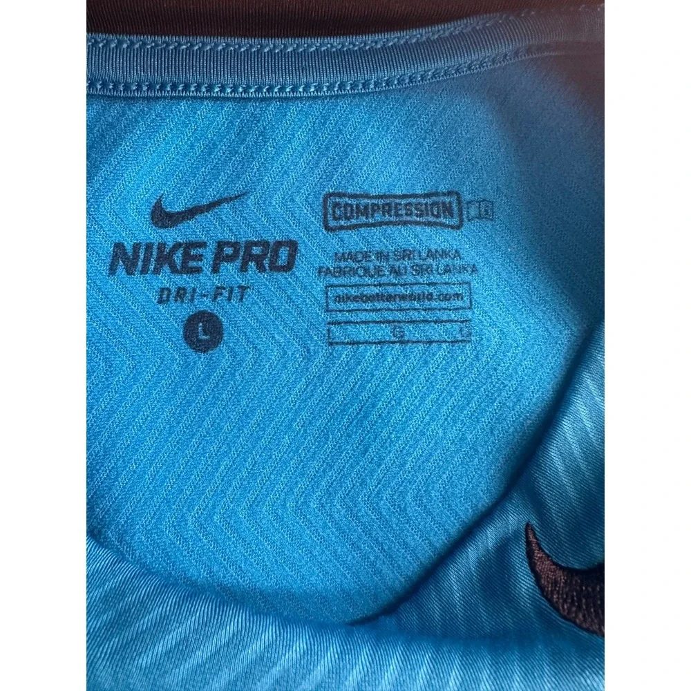 Nike Pro Warm Lite Mock Neck Shirt Mens Large Blue Black Compression Base Layer